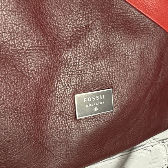 Fossil Dawson Leather Foldover Tote Red/Gold/Burgandy ZB6655995, Excellent, Soft - Picture 5 of 11